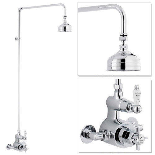Traditional Twin Exposed Shower Valve & Rigid Riser Kit w 4" Apron Fixed Shower Large Image