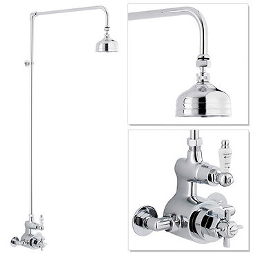 Traditional Twin Exposed Shower Valve & Rigid Riser Kit w 4" Apron Fixed Shower Profile Large Image