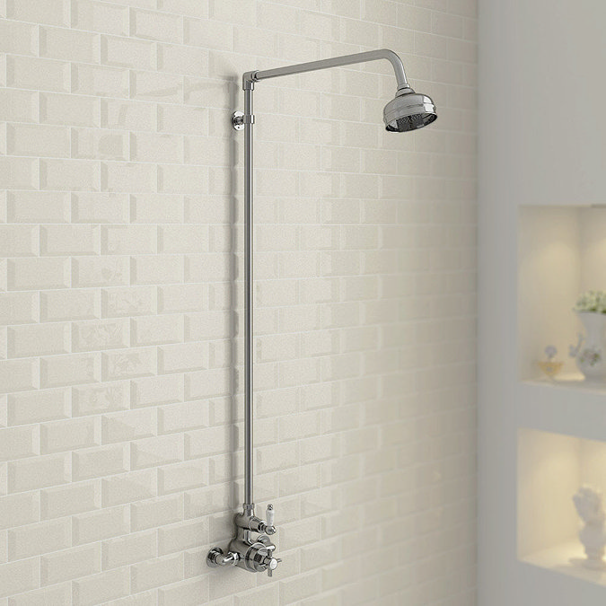 Ultra Traditional Exposed Thermostatic Shower Package with Twin Valve & Riser Kit  In Bathroom Large Image