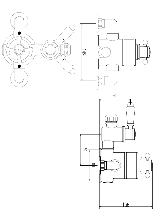 Nuie Traditional Twin Exposed Thermostatic Shower Valve - Chrome