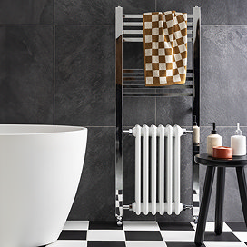 Trafalgar 1200 x 485 Framed Traditional Column Radiator - Chrome & White