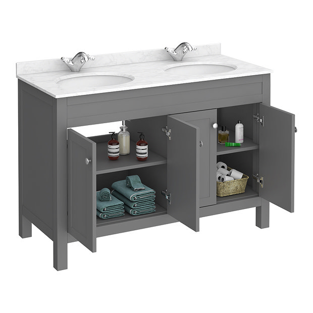 Trafalgar 1200mm Grey Double Basin Vanity Unit with White Marble Basin