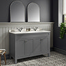 Trafalgar 1200mm Grey Double Basin Vanity Unit with White Marble Basin Top Large Image