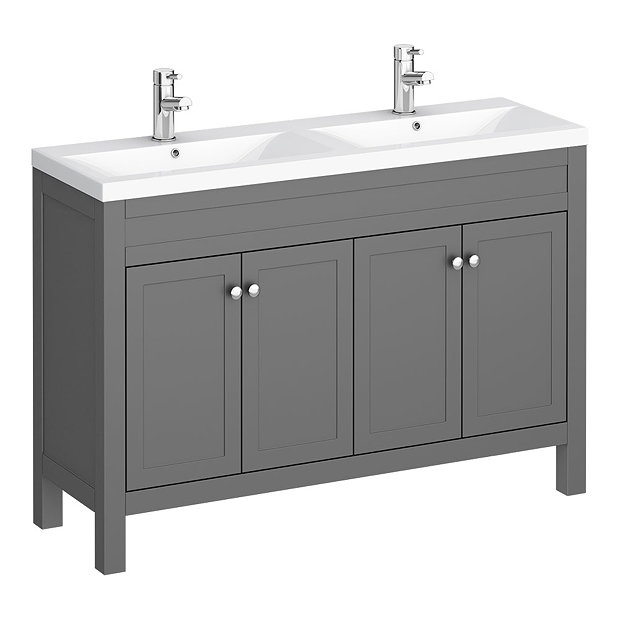 Trafalgar 1215mm Grey Double Basin Vanity Unit Victorian Plumbing UK