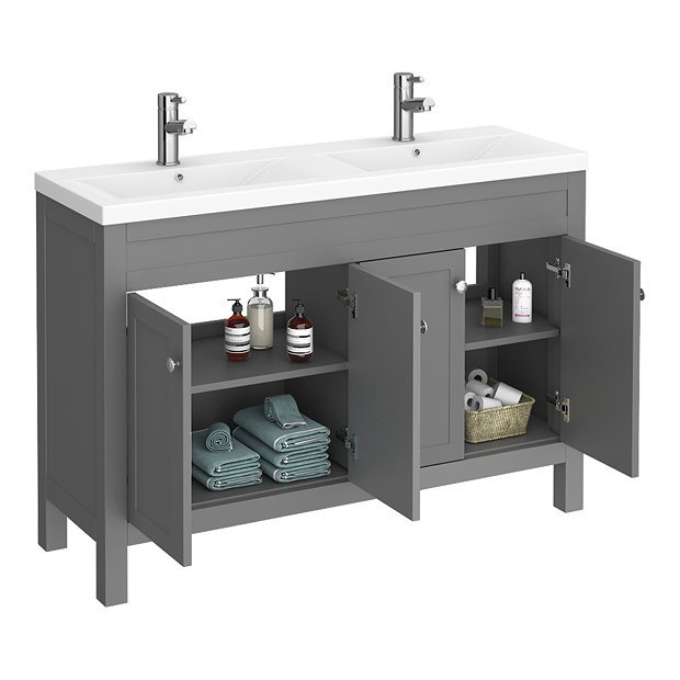 Trafalgar 1215mm Grey Double Basin Vanity Unit Victorian Plumbing UK