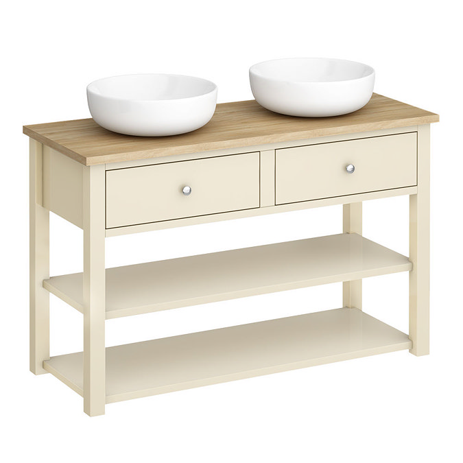 Trafalgar 1240mm Cream Countertop Vanity Unit and Double Round Basins Profile Large Image