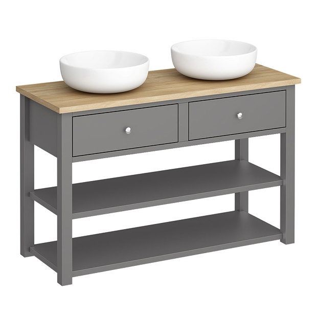 Trafalgar 1240mm Grey Countertop Vanity Unit and Double Round Basins