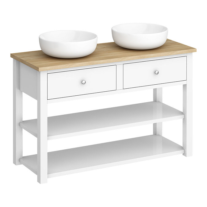Trafalgar 1240mm White Countertop Vanity Unit and Double Round Basins Feature Large Image