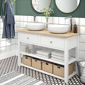 Trafalgar 1240mm White Countertop Vanity Unit and Double Round Basins Large Image
