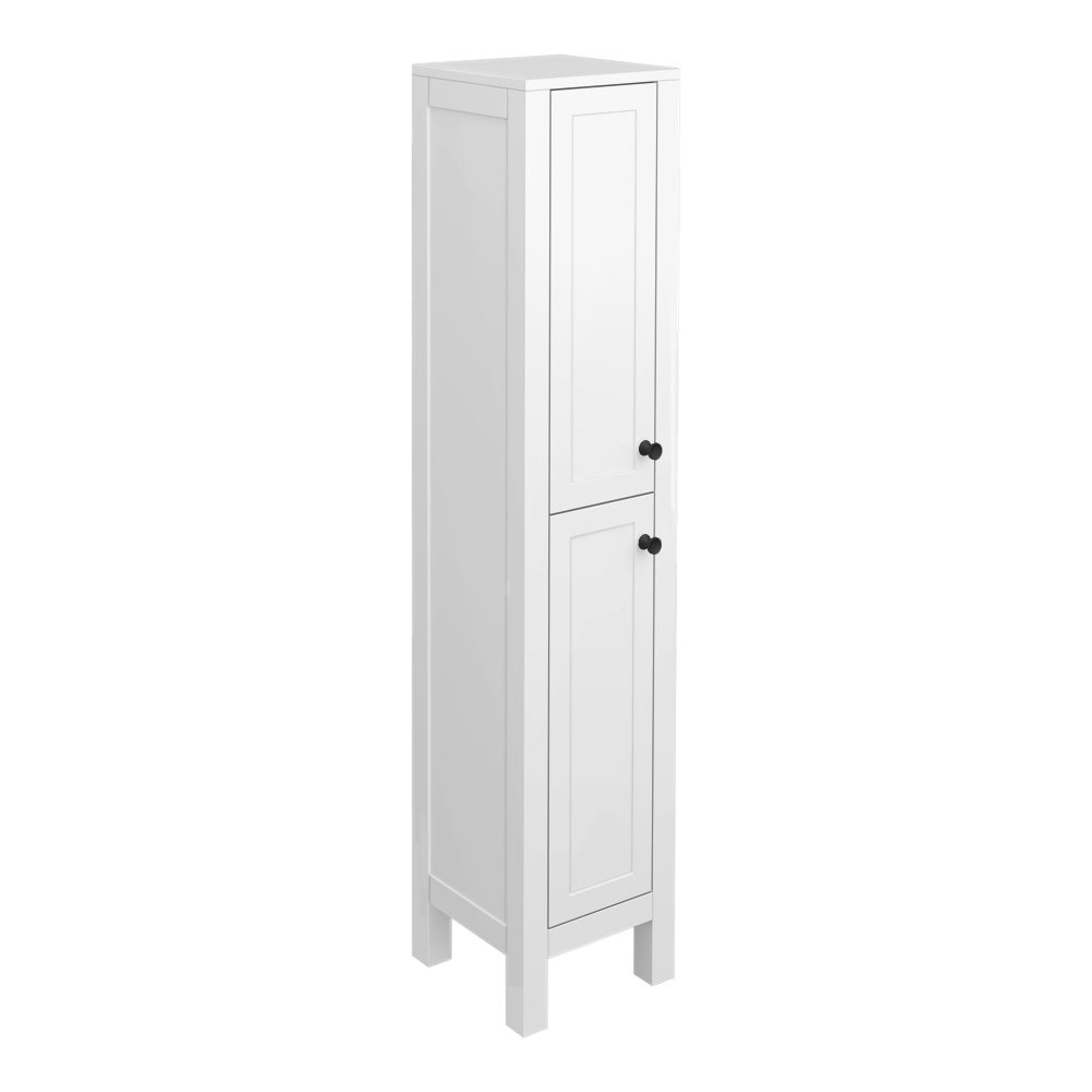 Trafalgar 1600mm White Tall Floor Standing Cabinet with Matt Black ...