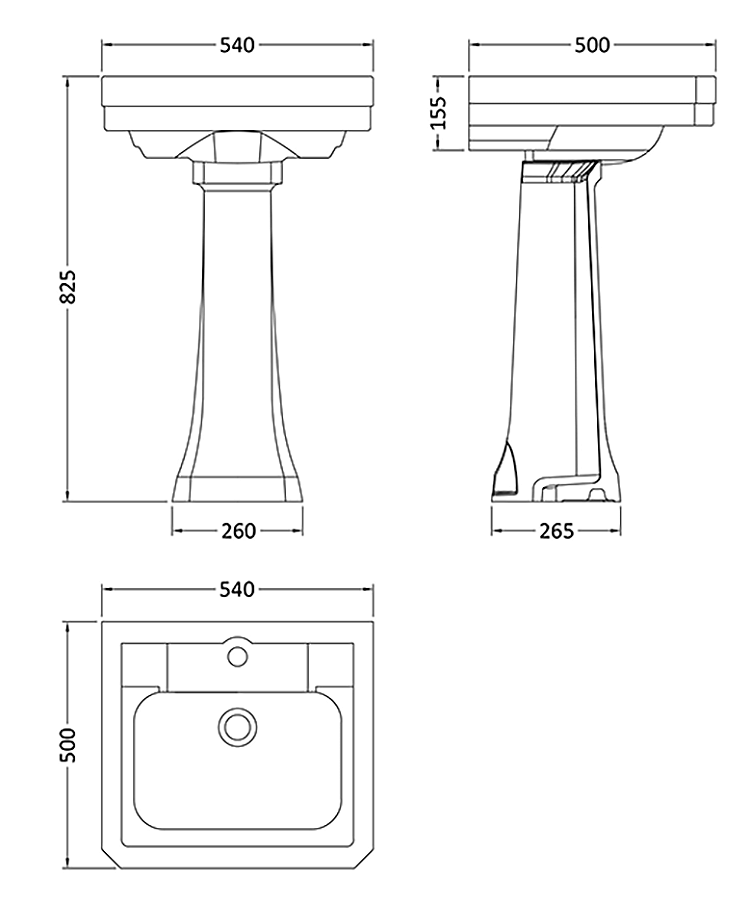 Trafalgar 4-Piece Bathroom Suite (Toilet with 540mm Basin & Full Pedestal)