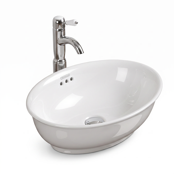 Trafalgar 500 x 380 Traditional Oval Countertop Basin – Gloss White