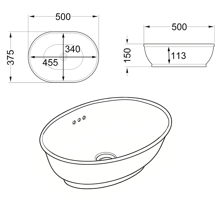 Trafalgar 500 x 380 Traditional Oval Countertop Basin – Gloss White