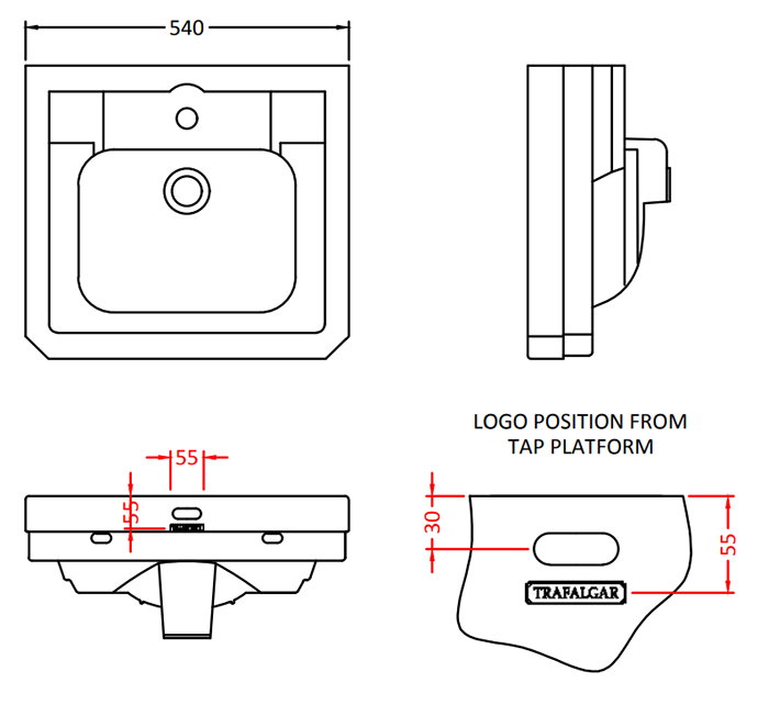 Trafalgar 540mm Basin with Full Pedestal