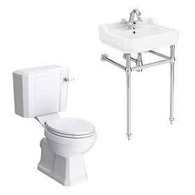 Trafalgar 560mm Basin with Chrome Wash Stand + Close Coupled Toilet (1 Tap Hole)