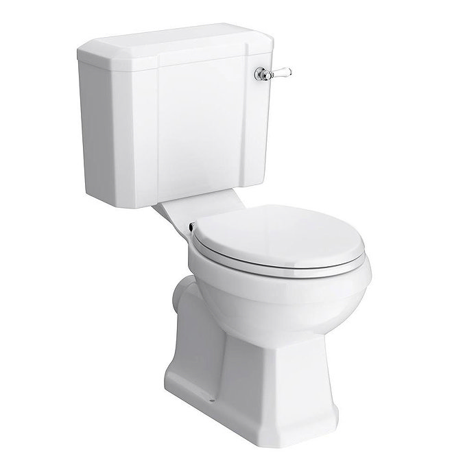 Keswick 560mm Basin with Chrome Wash Stand & Close Coupled Toilet - 2 Tap Holes, Includes Toilet Seat