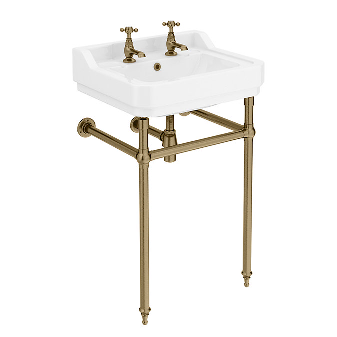 Trafalgar 560mm Basin with Upstand and Traditional Antique Brass Wash Stand