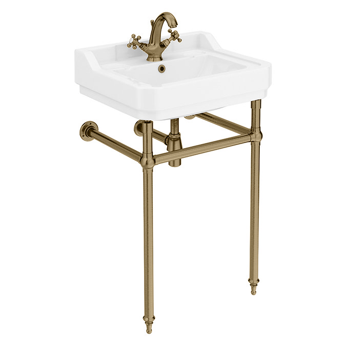 Trafalgar 560mm Basin with Upstand and Traditional Antique Brass Wash Stand