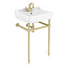 Trafalgar 560mm Basin with Brushed Brass Wash Stand & Close Coupled Toilet - 1 Tap Holes, Includes Toilet Seat