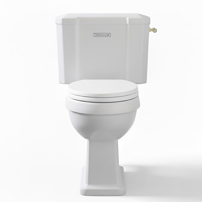 Trafalgar 560mm Basin with Brushed Brass Wash Stand & Close Coupled Toilet - 1 Tap Holes, Includes Toilet Seat