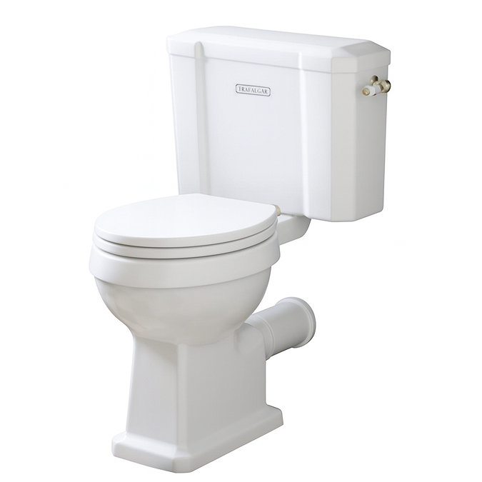 Trafalgar 560mm Basin with Brushed Brass Wash Stand & Close Coupled Toilet - 1 Tap Holes, Includes Toilet Seat