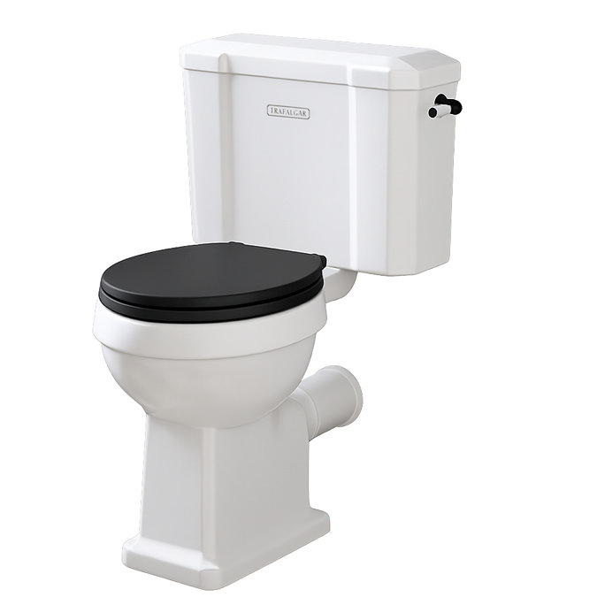 Trafalgar 560mm Basin with Matt Black Wash Stand & Close Coupled Toilet – 1 Tap Holes, Includes Toilet Seat