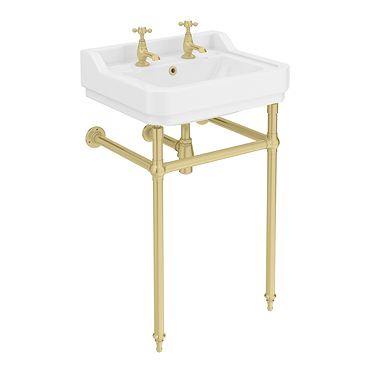 Trafalgar 560mm Basin with Upstand and Traditional Brushed Brass Wash Stand