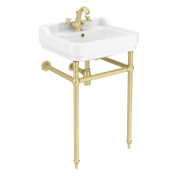 Trafalgar 560mm Basin with Upstand and Traditional Brushed Brass Wash Stand