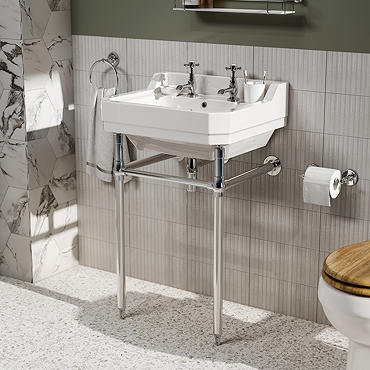 Trafalgar 560mm Basin with Upstand and Traditional Chrome Wash Stand