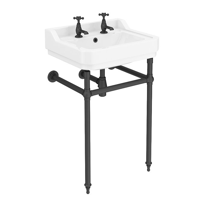 Trafalgar 560mm Basin with Upstand and Traditional Matt Black Wash Stand