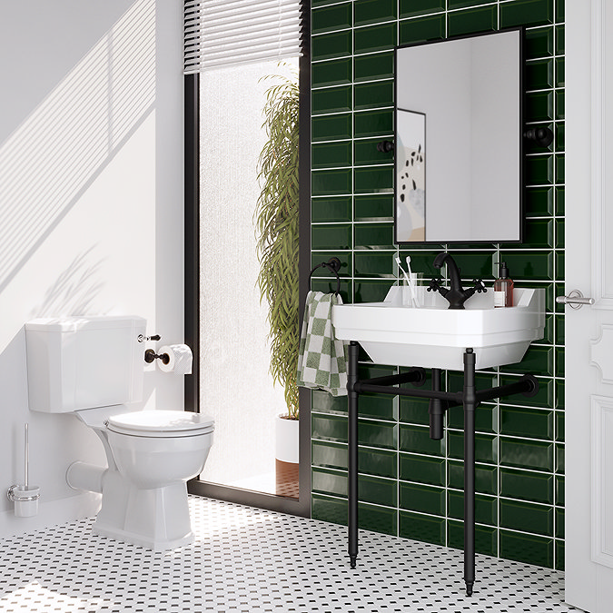 Trafalgar 560mm Basin with Upstand and Traditional Matt Black Wash Stand