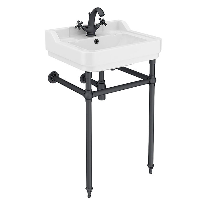 Trafalgar 560mm Basin with Upstand and Traditional Matt Black Wash Stand