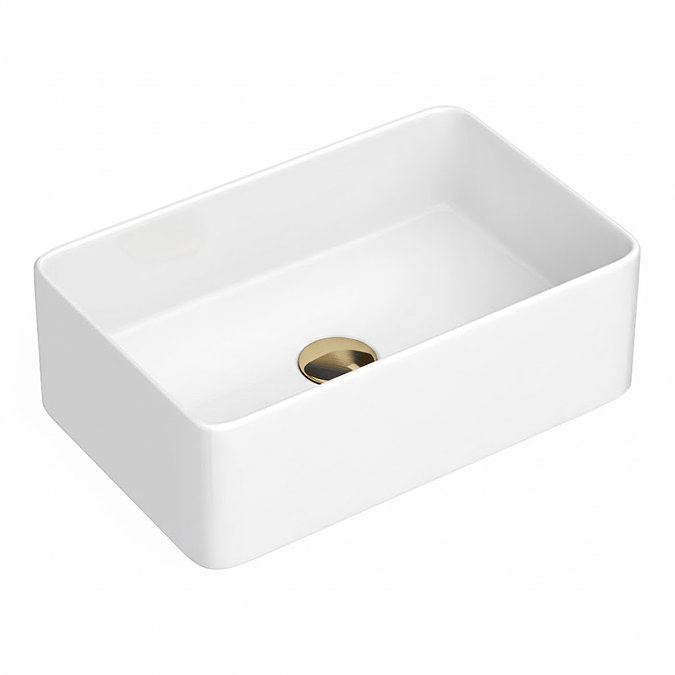 Trafalgar 600mm Solid Oak Bathroom Vanity Unit with Gloss White Rectangular Basin & Brushed Brass Handles