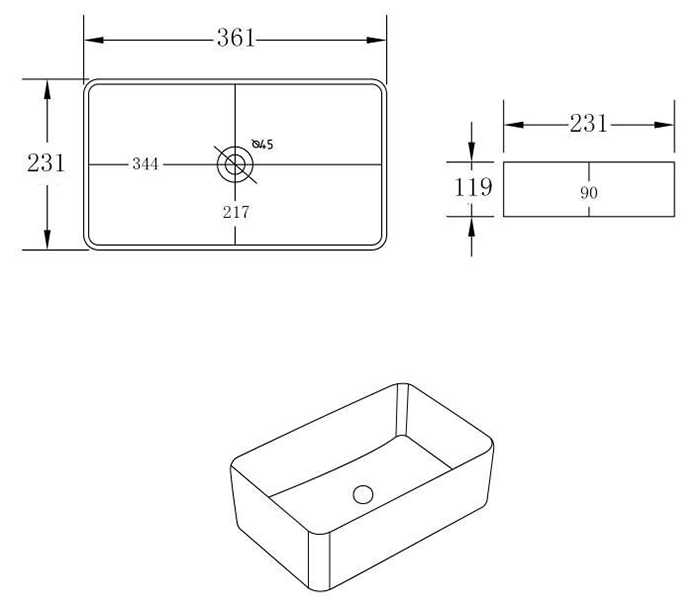 Trafalgar 600mm Solid Oak Bathroom Vanity Unit with Gloss White Rectangular Basin & Brushed Brass Handles