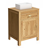 Trafalgar 600mm Solid Oak Bathroom Vanity Unit with Gloss White Rectangular Basin & Brushed Brass Handles