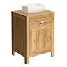 Trafalgar 600mm Solid Oak Bathroom Vanity Unit with Gloss White Rectangular Basin & Chrome Handles