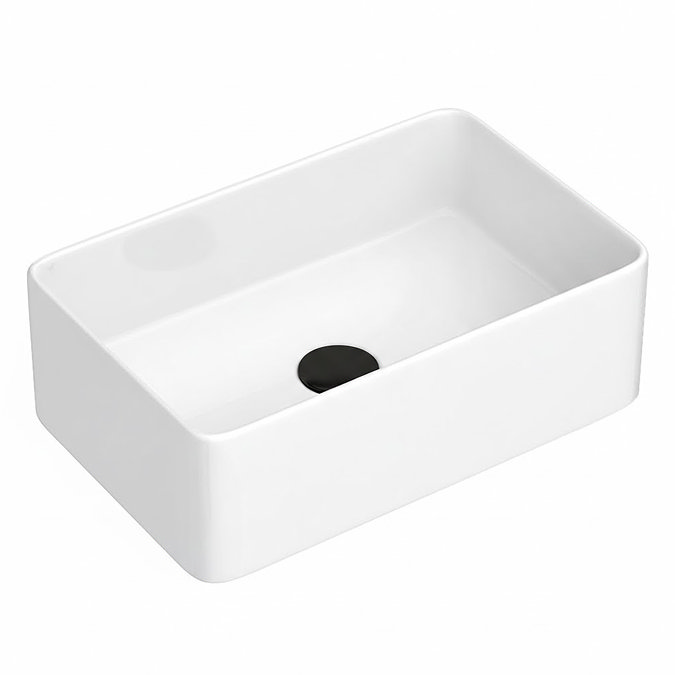 Trafalgar 600mm Solid Oak Bathroom Vanity Unit with Gloss White Rectangular Basin & Matt Black Handles