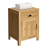 Trafalgar 600mm Solid Oak Bathroom Vanity Unit with Gloss White Rectangular Basin & Matt Black Handles