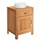 Trafalgar 600mm Solid Oak Vanity Unit with Antique Brass Handles & Gloss White Round Basin