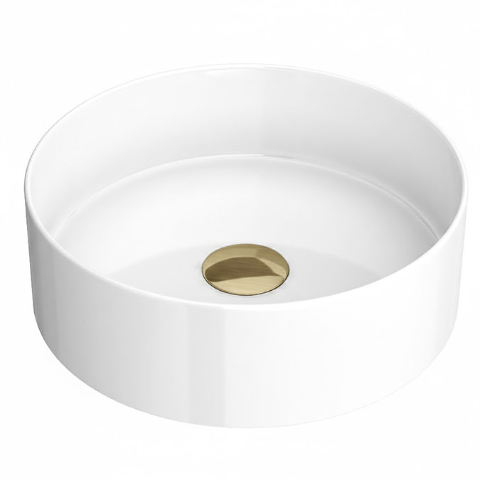 Trafalgar 600mm Solid Oak Vanity Unit with Brushed Brass Handles & Gloss White Round Basin