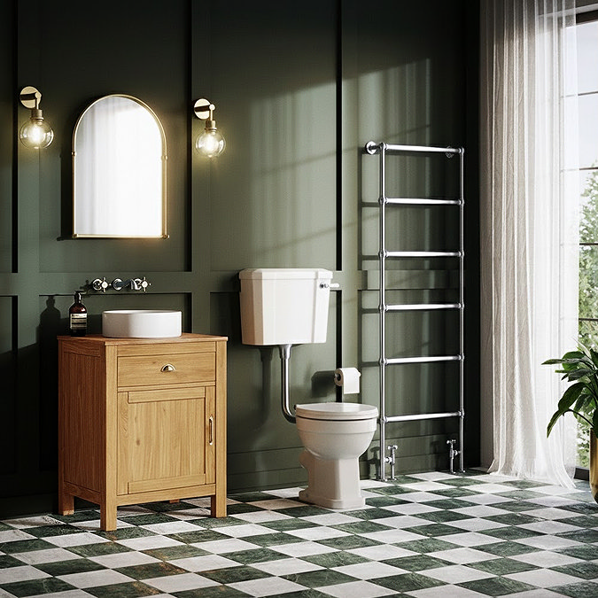 Trafalgar 600mm Solid Oak Vanity Unit with Chrome Handles & Gloss White Round Basin