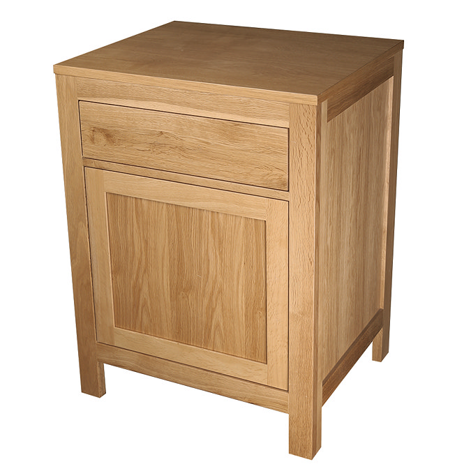 Trafalgar 600mm Solid Oak Vanity Unit with Matt Black Handles & Gloss White Round Basin