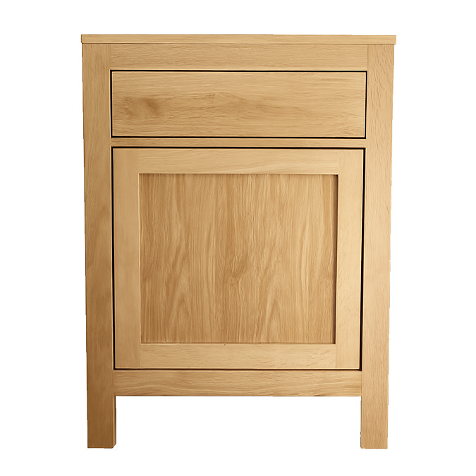 Trafalgar 600mm Solid Oak Vanity Unit with Matt Black Handles & Gloss White Round Basin