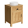 Trafalgar 600mm Solid Oak Vanity Unit with Matt Black Handles & Gloss White Round Basin