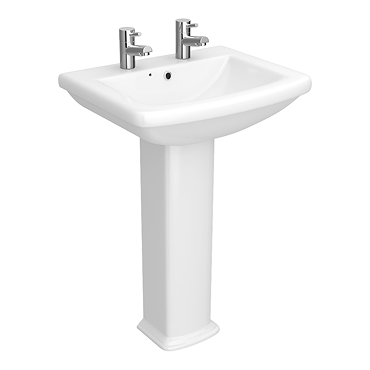 Trafalgar 600mm Square Basin with Full Pedestal (2 Tap Hole)