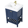 Trafalgar 610mm Blue Vanity & Toilet Suite with Brushed Brass Handles & Soft Close Seat