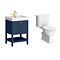 Trafalgar 610mm Blue Vanity & Toilet Suite with Brushed Brass Handles & Soft Close Seat