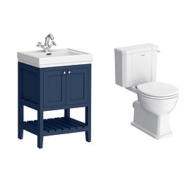Trafalgar 610mm Blue Vanity & Toilet Suite with Chrome Handles & Soft Close Seat