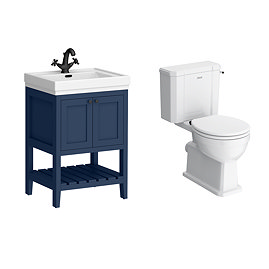 Trafalgar 610mm Blue Vanity & Toilet Suite with Matt Black Handles & Soft Close Seat