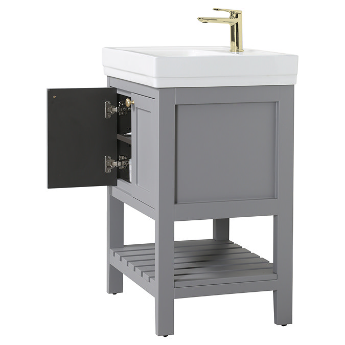 Trafalgar 610mm Grey Vanity & Toilet Suite with Brushed Brass Handles & Soft Close Seat